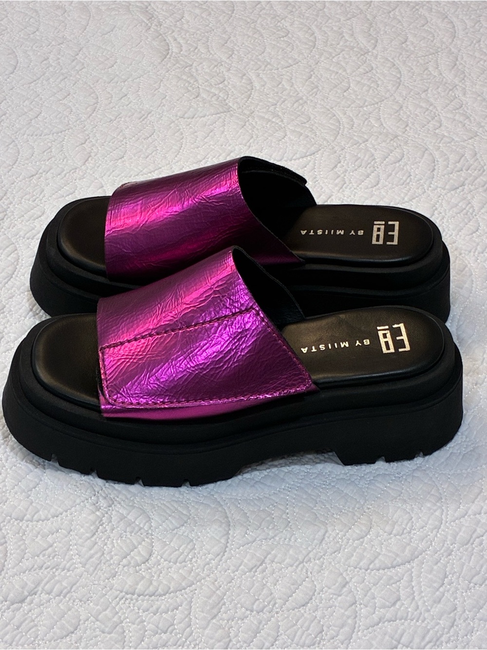 E8 by Miista Metallic Purple Pink Chunky Platform Slide Sandals Y2K Size 36 US 6